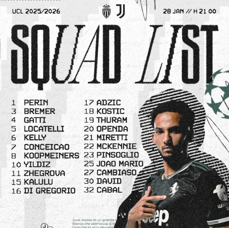 开运体育入口-尤文vs摩纳哥欧冠名单：伊尔迪兹领衔，戴维、布雷默、孔塞桑在列